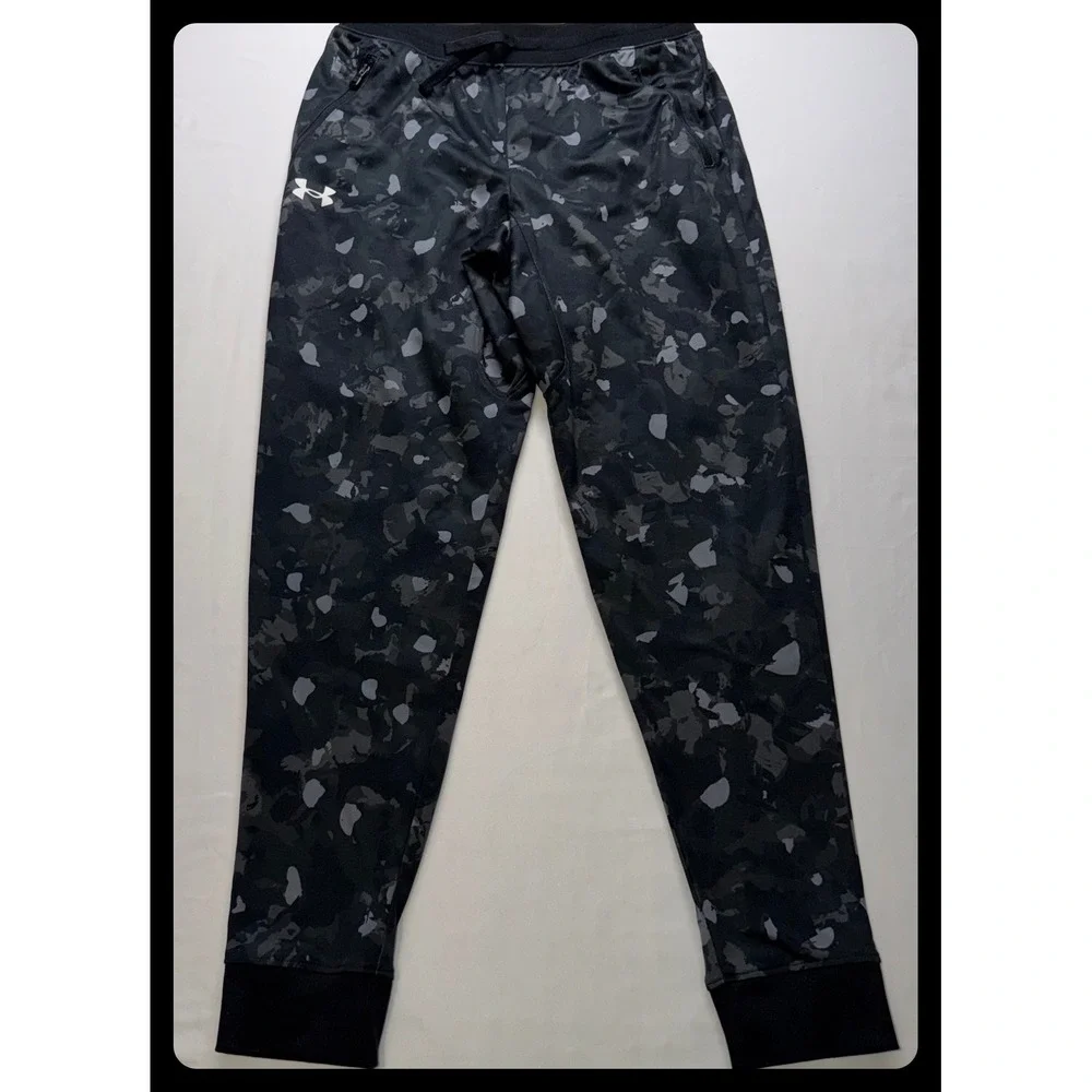 Under Armour Jogger Pants Kids Youth Large YL Black Camo Tapered Leg Athletic